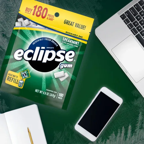 Vista 5 de ECLIPSE Chicle de menta verde sin azúcar, paquete a granel de chicle de menta, 8.8 onzas (bolsa de 180 piezas) Crisp spearmint sugar free gum, for