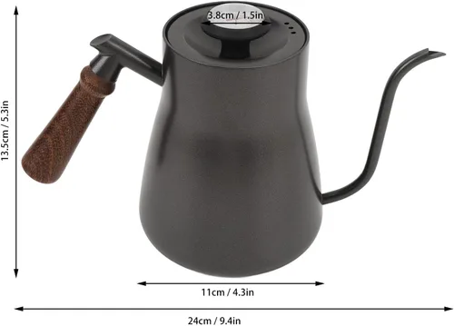 Vista 2 de Hervidor de café de cuello de cisne, hervidor de café de 28.7 fl oz con termómetro, boquilla larga y delgada, mango de madera de acero inoxidable