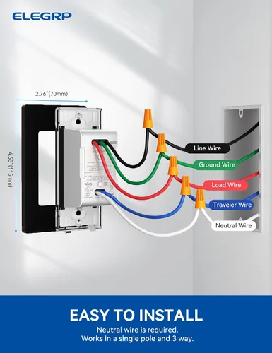 Vista 9 de ELEGRP Interruptor inteligente con sensor de movimiento, interruptor de luz Wi-Fi de 3 vías de 2.4 GHz, compatible con Alexa y Google Assistant