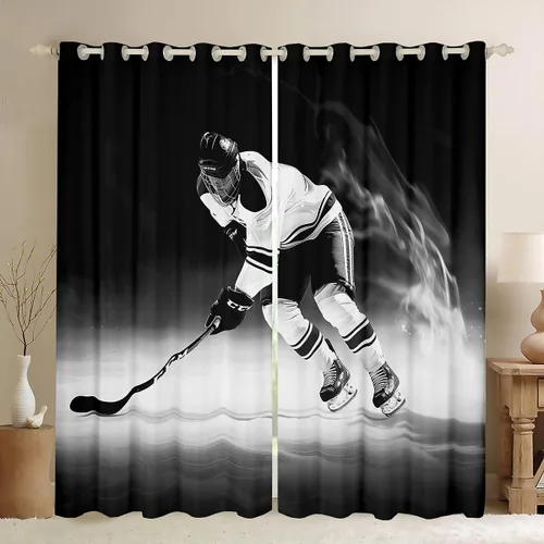 Vista 40 de Erosebridal Hockey Blackout Curtains for Boys,Blue and Black Sports Curtains & Drapes for Kids Teen,Ball Games Gamer Bedroom Decor,Ice Hockey Field