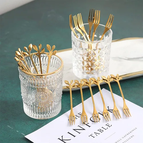 Vista 5 de Gold - Juego de 13 cucharas de cisne con cucharas y tenedores para café, té y mesa de postres