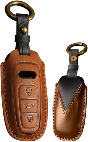 Vista 8 de ontto Funda para llavero inteligente con control remoto sin llave compatible con Audi A6 A6L A7 E-Tron A8 Q8 2019-2022, funda de cuero para llave