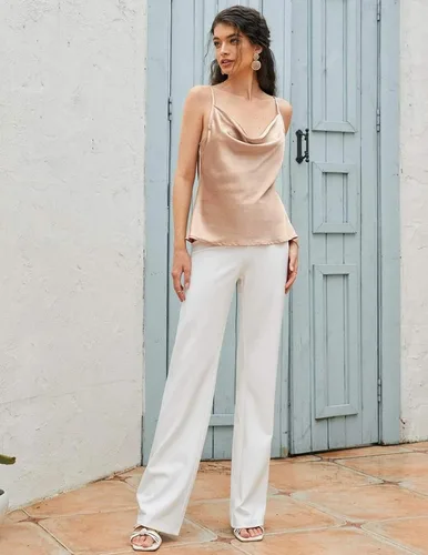 Vista 6 de Ekouaer Womens Cowl Neck Tank Tops Satin Camisole Basic Silky Loose Shirt Blouse