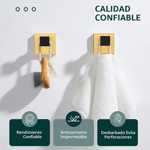 Vista 4 de Angle Simple Gancho para toallas, negro y dorado, paquete de 2, gancho para abrigos de acero inoxidable 304, gancho para bata de baño