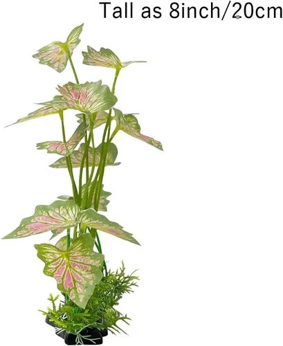 Vista 4 de Planta de acuario Decoración de pecera Pequeña Planta artificial de plástico Piel de pez de colores (hojas de selva tropical, rosa, juego grande)
