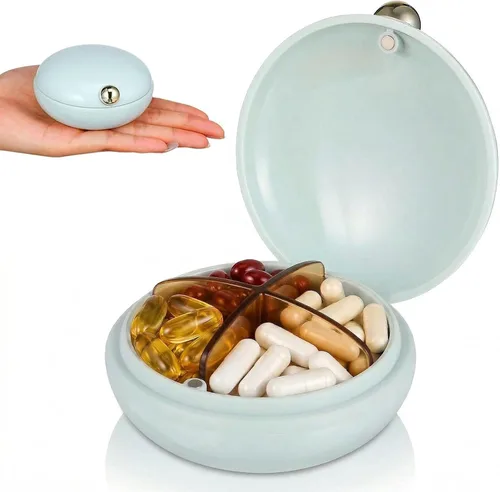 Vista 10 de iplusmile Organizador de píldoras de viaje, 4 compartimentos, pastillero portátil, caja de medicina diaria para vitaminas grandes, contenedor a