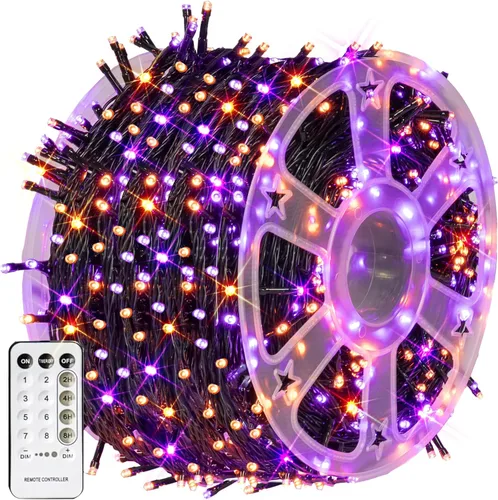 Vista 14 de Dazzle Bright - Guirnalda de luces de Navidad para exteriores, 1000 luces LED de 328 pies, enchufe de luz de hada con control remoto, 8 modos
