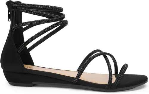 Vista 3 de DREAM PAIRS - Sandalias de plataforma baja para mujer, con correa al tobillo y diamantes de imitación