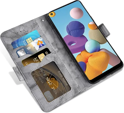 Vista 4 de Asuwish Funda compatible con Samsung Galaxy A21 y protector de pantalla de vidrio templado, accesorios para celulares, ranura para tarjetero