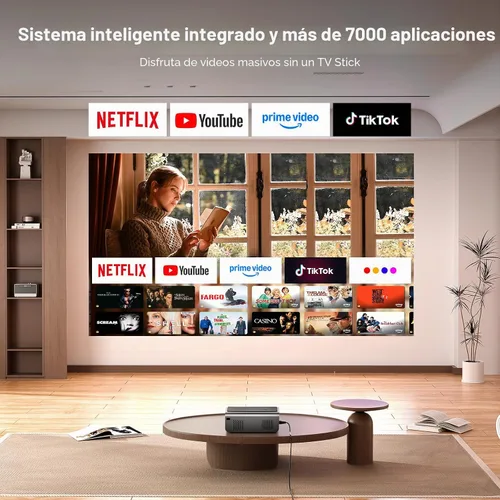 Vista 3 de [2000 ANSI y aplicación con licencia oficial] Proyector inteligente 4K con WiFi y Bluetooth, enfoque automático y Keystone, proyector portátil