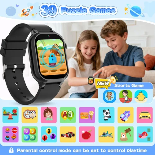 Vista 3 de MOFGDNI Reloj inteligente para niños con 39 juegos, cámara incorporada, grabadora de video, alarma, calculadora, podómetro y varios fondos