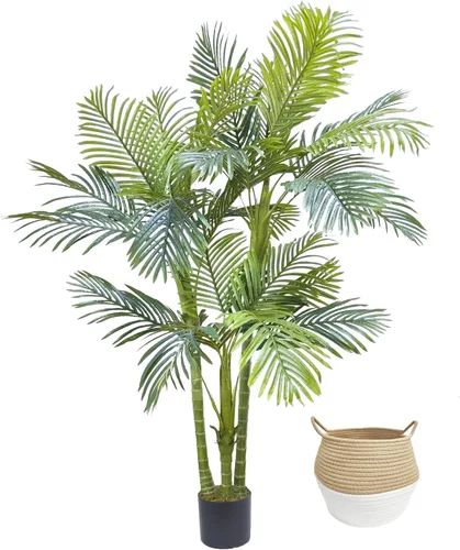Vista 11 de Warmplants Árbol de ficus artificial, árbol de ficus falso de 4 pies de alto con canasta, planta sintética para interiores y exteriores, hogar, sala