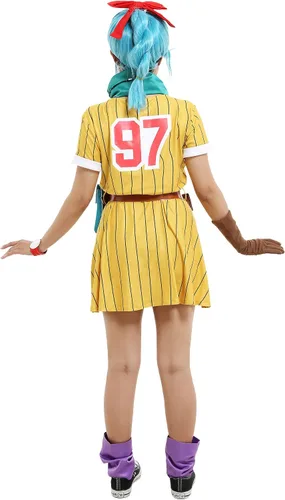 Vista 4 de Cosplayfm Disfraz de anime para mujer vestido amarillo con bufanda y cinturón
