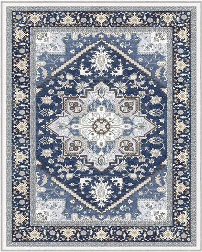 Vista 317 de OPPODREAM Alfombras suaves, pequeñas y lavables con parte trasera antideslizante, alfombra de cachemira sintética de pelo bajo, 2 x 3 pies, azul