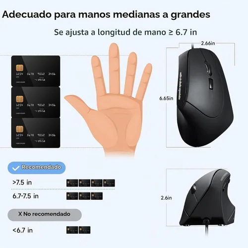 Vista 7 de SANWA Ratón ergonómico con cable, mouse vertical USB para computadora, ángulo natural de 55°, alivio de tensión de muñeca, 1000/1600 DPI, 5 botones