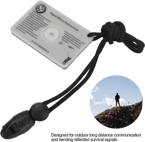 Vista 5 de Dilwe Espejo al aire libre, cristal reflector multifunción con cordón para acampar al aire libre, supervivencia, emergencia
