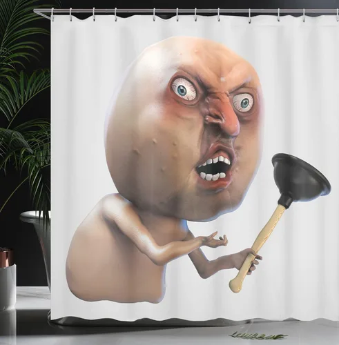 Vista 3 de Ambesonne Cortina de ducha humor, Why You No Plunger Guy Meme Face Angry Grumpy Washroom Design Print, juego de decoración de baño de tela