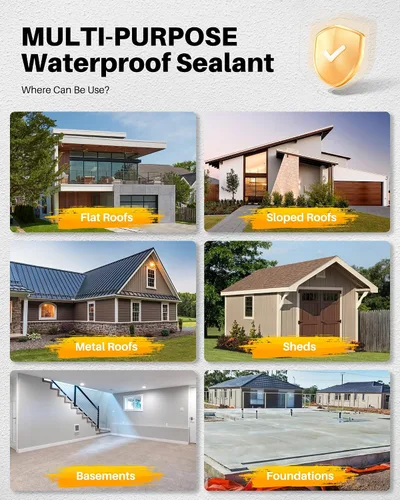 Vista 4 de Pintura de poliuretano impermeable negra, 1 galón, revestimiento sellador impermeable para techos planos y metálicos, fundaciones, concretos
