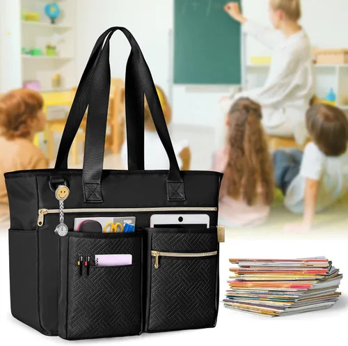 Vista 3 de Fasrom Bolsa de mano para profesores para mujer, bolsas grandes para Negro