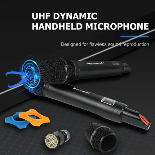 Vista 6 de Sistema de micrófono inalámbrico UHF profesional, micrófono de metal de 2 canales, juego de 2 micrófonos inalámbricos de mano, escaneo automático, 2