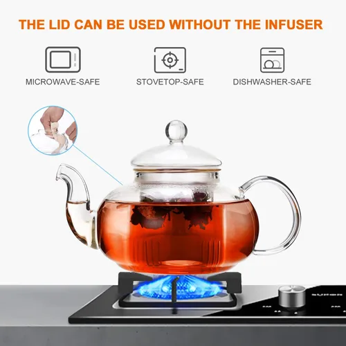 Vista 5 de CnGlass Tetera de vidrio de 20.3 oz y tazas de té de vidrio de 5.1 oz (paquete de 4)