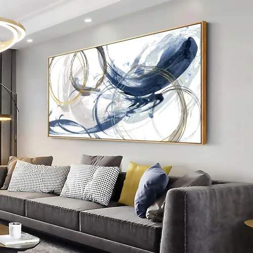 Vista 15 de Sxurmtiie Lienzo decorativo para pared, arte abstracto, fantasía azul, grafiti colorido sobre fondo blanco, 32 x 48 pulgadas, arte moderno