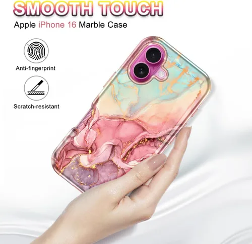 Vista 3 de Btscase Funda para iPhone 16 (2024), [probada en caídas de grado militar] Diseño de patrón de mármol delgado, resistente, a prueba de golpes