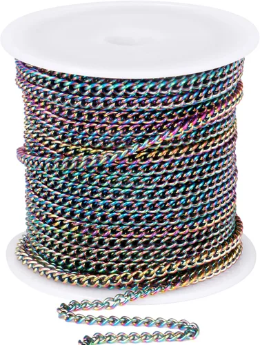 Vista 16 de Rollo de cadenas coloridas de acero inoxidable de 66 pies, acero inoxidable 304 de 0.059 pulgadas de acero inoxidable 304, cadenas trenzadas