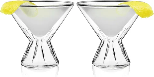 Vista 9 de Viski Vasos de cóctel de doble pared, vasos de Martini aislados con diseño de cristal cortado, aptos para lavavajillas, vidrio de borosilicato