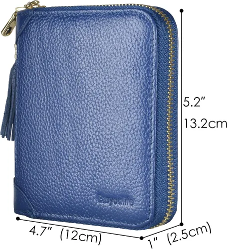 Vista 5 de Easyoulife Billetera Tarjetero de Tarjetas de Crédito para Mujer con Cremallera de Cuero Estuche para Tarjetas con Bloqueo RFID, Azul oscuro, medio
