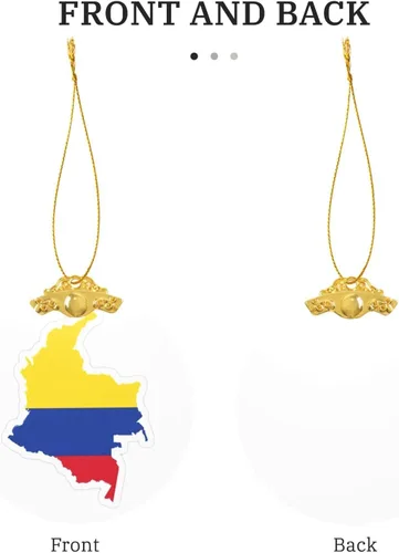 Vista 3 de Colgante redondo de cristal con diseño de mapa de bandera de Colombia con detalles dorados y plateados para colgar la decoración del árbol