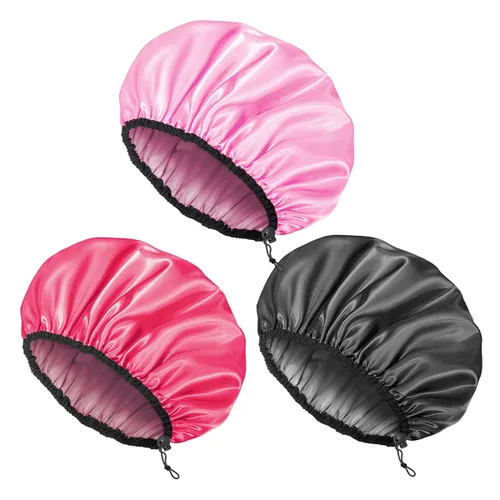 Vista 10 de Auban Gorro de ducha para mujer, ajustable, reutilizable, extragrande, gorro de baño impermeable de doble capa, exterior impermeable, forro de EVA
