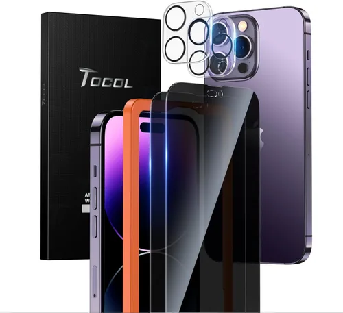 Vista 17 de TOCOL Intnl Pack - Protector de pantalla de vidrio templado de privacidad para iPhone 13 Mini de 5.4 pulgadas, protector de lente de cámara, sin