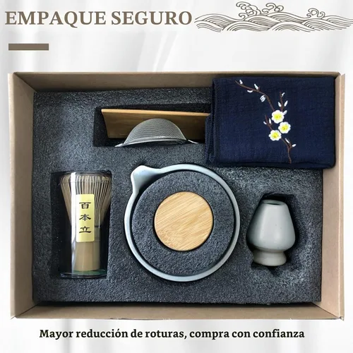 Vista 7 de Artcome Juego de té matcha japonés de 9 piezas, cuenco de matcha con pico vertedor, batidor de matcha, soporte de batidor de cerámica, cuchara