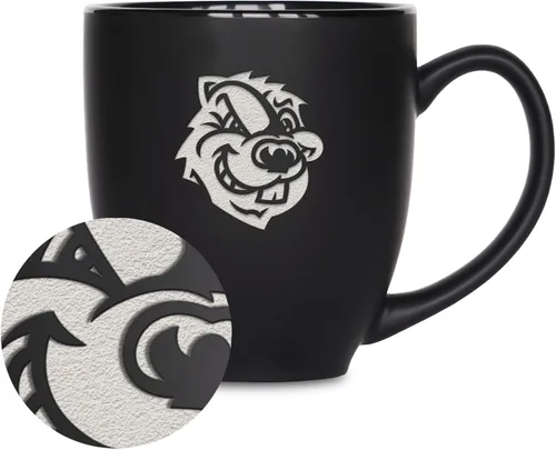 Vista 257 de Rico Industries - Taza de cerámica mate negra con grabado láser estándar de 15oz para NCAA (escuelas T & U) - Para bebidas calientes o frías