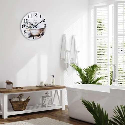 Vista 7 de Reloj de pared para baño, estilo rústico, impermeable, de cristal, 10 pulgadas, color marrón