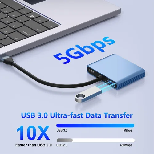 Vista 2 de Divisor DisplayPort para monitores duales, adaptador divisor USB C a Dual DisplayPort de 4K a 60Hz para pantalla extendida con 2 puertos