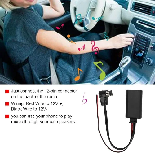 Vista 2 de Adaptador Bluetooth para automóvil, adaptador AUX Bluetooth ABS negro para audio para automóvil, módulo estéreo de enchufe de repuesto, adaptador