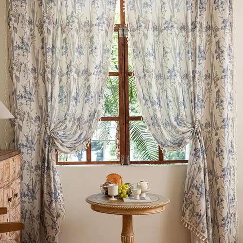 Vista 45 de Cortinas florales de granja semiopacas para sala de estar, de 63 pulgadas de largo, mezcla de lino y algodón, paneles de cortina de ventana cortos