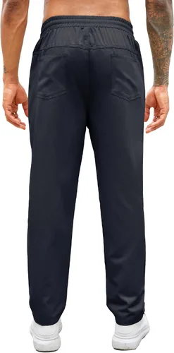 Vista 4 de COOFANDY Pantalones casuales con cordón para hombre, ajuste regular, cintura elástica, algodón básico, pierna recta, pantalones cargo