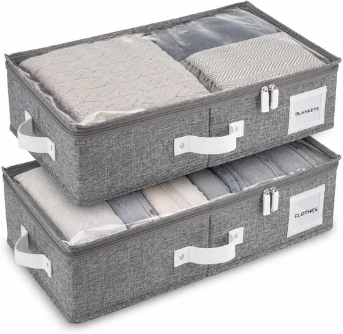 Vista 11 de HOMELUX THEORY 2 piezas de contenedores de almacenamiento debajo de la cama, organizador de cajones debajo de la cama con compartimentos y tapas