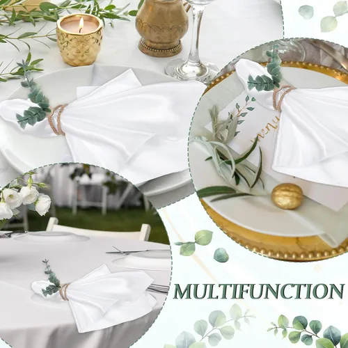 Vista 5 de 24 servilletas de eucalipto y servilletas de tela de madera de granja, diseño de hojas rústicas para decoración de mesa de boda y Pascua