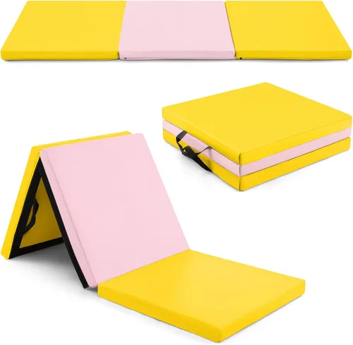 Vista 12 de Goplus Esterilla de Gimnasia Plegable, 6' x 2' x 2'' de Grosor Tri-Fold Esterilla de Ejercicio y Volteretas con Asas de Transporte, Cierre de Gancho