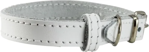 Vista 2 de Collar de perro de cuero genuino para perros pequeños y cachorros 3 tamaños blanco (cuello: 8"-9.75"; 3/8" ancho)
