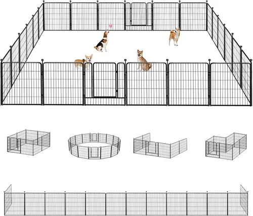 Vista 23 de Corralito para perros, 40 pulgadas, 8 paneles, valla para perros al aire libre, resistente, corral para perros grandes, medianos y pequeños, corral