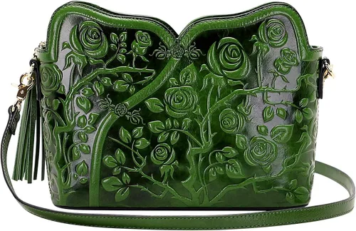 Vista 5 de PIJUSHI Bolsos de cuero de diseñador para mujer, bolso cruzado floral, bolso de hombro