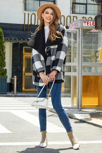 Vista 9 de Chaqueta Sherpa de forro polar mullido para mujer, para otoño e invierno, manga larga, con botones, con bolsillos