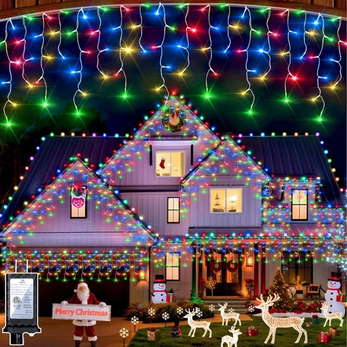 Vista 9 de Luces de carámbano de Navidad para exteriores, 60 pies, 612 luces LED, multicolor