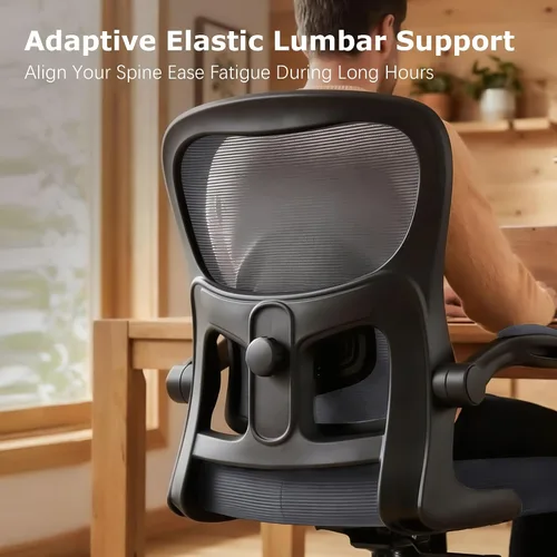 Vista 5 de Silla de oficina ergonómica, cómoda silla de escritorio con soporte lumbar ajustable, silla de computadora de malla con ruedas, reposabrazos