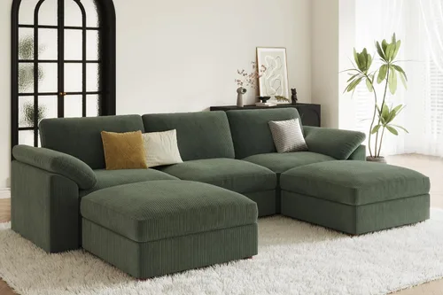 Vista 99 de EASE MOOSE Sofá modular verde seccional de gran tamaño en forma de L Pana verde